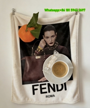 Fendi Burgundy & Orange Coffee Magazine Collage Flannel Throw Blanket IMG_9481